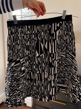 Sandro Black & White Geometric Flared Skirt
